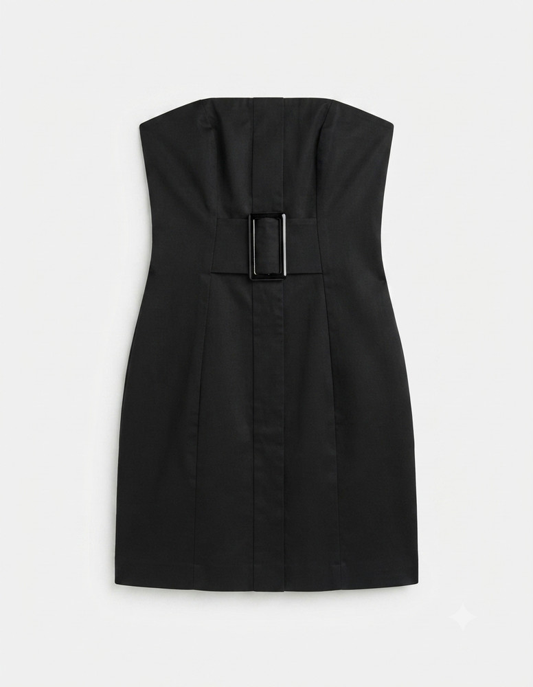 Express Strapless Mini Dress Size 4 Black Structural Belted Bodycon Modern Chic
