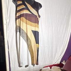 SHEIN Curve 3XL Shift Dress Sleeveless V-Neck Knee Abstract Brown Beige Black