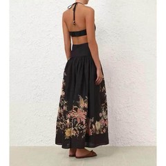 NWT Zimmermann Black Print Halter Backless Long Elegant Dress Women