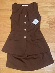 Altard State Women&rsquo;s XS Brown 2pc Skirt Suit Set Solid Sleeveless 4-Button