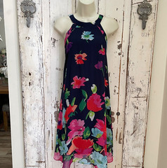 Betsey Johnson Size 8 Woman&rsquo;s Navy Blue Pink Red Green Floral Shift Summer Dress