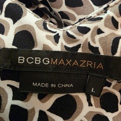 BCBG Maxazria L V Neck Dress Beige Brown/Black Floral Knee Length Sleeveless