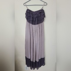 Ya Los Angeles Silk Purple Pleated Strapless Maxi Dress Two Tone Tube Top Size L