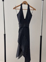 Halter dress by N/Nicholas in Navy with White Pinstripes, Size US2