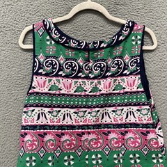 Talbots Dress Womens 12 Pink Striped Floral Paisley Sheath Fringe Trim Colorful