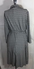 Laundry by Design Black White Geometric 3/4 Sleeve L Wrap Dress Below the Knee