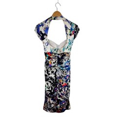 VTG Cache Ruched Bodycon Silk Dress 4 Abstract Colorful Cut Out