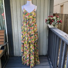 Asos Floral Tiered Chiffon Spaghetti Strap Ruffle Yellow Green Maxi Dress 10