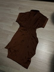 Steve Madden Brown Collared Button-Down Belted Midi Shirt Dress Short Sleeve 6