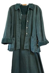 Cut Loose Sz Medium 100% Linen Forest Green Lagenlook Jumper Dress W/ Jacket