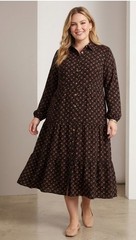 PERSONA BY MARINA RINALDI SHIRT TIERED MIDI DRESS GEOMETRIC PRINT US-20 NWT