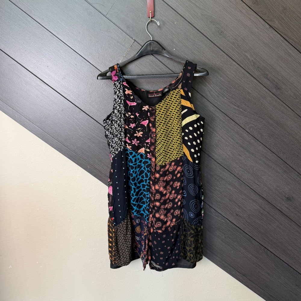 Sacred Threads Women&rsquo;s Patchwork Button Front Sleeveless Tunic Boho S/M