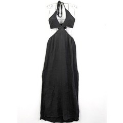 Elan Black Gauze Halter Cutout Maxi Dress OG5746 Large Cotton Boho Open Back