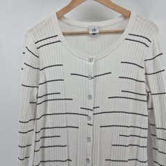Cabi Womens Sz L Ribbed Knit Striped Button Front Duster Cardigan Sweater Layer