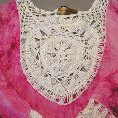 Jessica Taylor Bohemian Pink White Tie-Dye Cover Up Dress One Size Crocheted