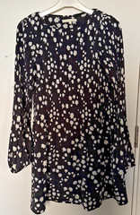 Maje Black white Floral Print Dress Size 1/UK8 Bell Sleeve Wedding guest