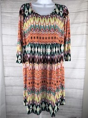 Uncle Frank&rsquo;s Multicolor Geometric Knit Shift Dress M 3/4 Sleeve Scoop Neck