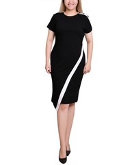 NY Collection Petite Short Sleeve Asymmetrical Hem Dress MSRP $52