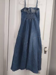 ChouYatou Sleeveless Denim Midi Dress Spaghetti Strap Button Down