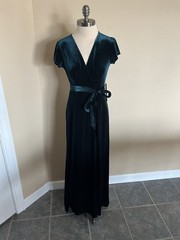Blush Mark Velvet Maxi Dress M Dark Green Wrap Style Short Sleeve Elegant Formal