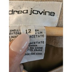 Andrea Jovine Linen Dress Womens 12 Beige Excellent Button Front V-Neck Mini