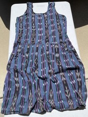 Vintage Guatemala Handwoven Ikat Sleeveless Dress Purple Teal Boho Pockets