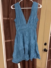 Cupshe Women’s Peacock Blue Sleeveless V-Neck Cover-Up Dress Tie Pullover M