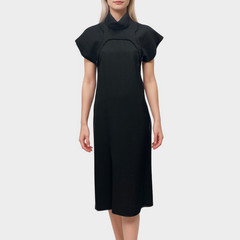 Celine Black Viscose Cap Sleeve Turtleneck Midi Shift Dress, size UK6