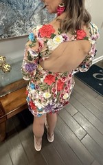 Akira Flower Power Embroidered Mesh Mini 3D Lined Open Back Dress M Retail $160