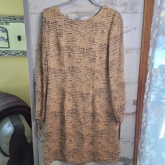 NWT Due Per Due Veste 100% Silk Sheeth Brown Dress Tie Sleeve Flowy Classy Sz6