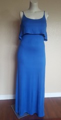 Destiny Platinum Knit Sleeveless Lampshade Royal Blue Maxi Dress Stretch S C032