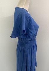 Walker Wade Smocked Short Flutter Sleeve Hi Low Midi Dress Resort Blue New S