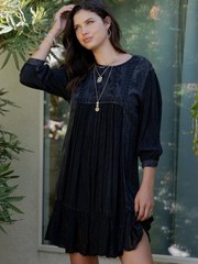 Boho Embroidered Ruffle Hem Babydoll Dress