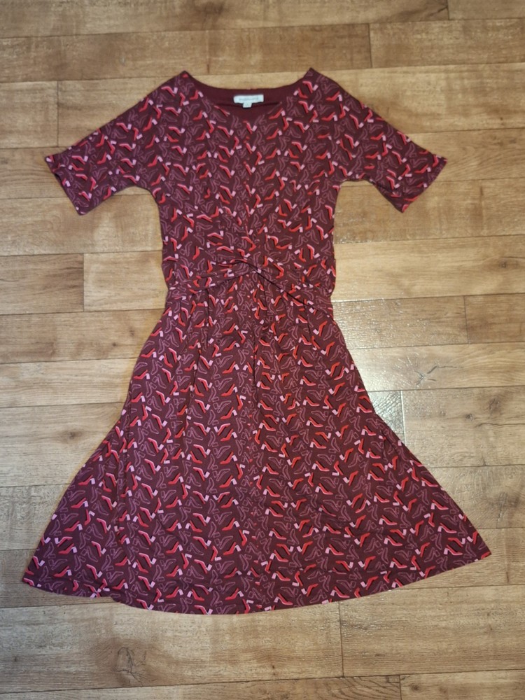 Emily & Fin Red Ruched Jersey High Heel Print Wrap Dress UK 8 EU 36 USA 4 XS