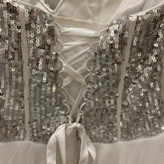 FIESTA WHITE & SILVER CRYSTAL CORSET TULLE RUFFLE DRESS ADULT SIZE SMALL