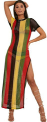 Rasta Rihanna Work Work Side Split Multicolored Ladies String/Mesh Maxi Dress