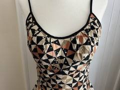 Vintage Women’s Medium Geometric Print Fit Flare Adjustable Strap Midi Dress