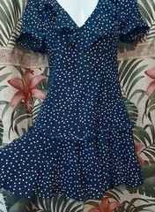 NWT Hello Molly Going The Speed Limit Ruffle Dress Navy Blue Size XS