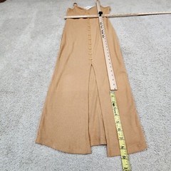ACTIVE BASIC Button Slit Rib Cami Midi Dress Tan Large