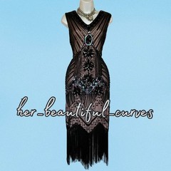 20s GATSBY SEQUINED BEADED FRINGED FLAPPING PARTY DRESS SIZE XL FITS 14/16