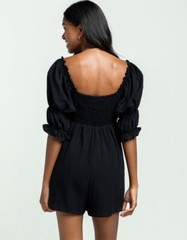 Le Lis Collection Women’s Puff Sleeve Romper in Black, Size Large, New