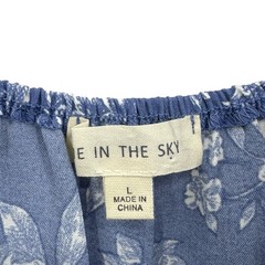 PIE IN THE SKY Dress Large Blue White Floral Milkmaid Babydoll Mini W220