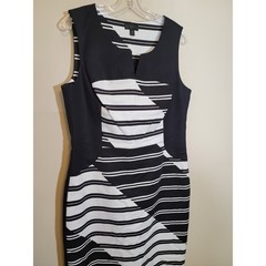 Worthington Mini Sheath Dress Sleeveless Side Zip Striped Black & White Size 14