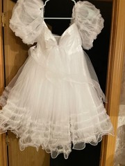 white ruffle puffy sleeve short wedding dress/confirmation dress?