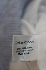 Roller Rabbit Women Dress Blue Striped Linen Sleeveless V Neck Midi Size S