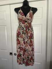 Angie Womens Boho Sundress Size L, Cream With Dark Pink And Orange