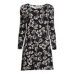 Nine.Eight XXL Black Floral T-Shirt Dress Long Sleeve A-Line Soft Stretch