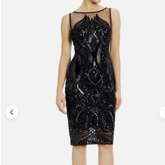 ADRIANNA PAPPEL SILK SEQUIN MESH EMBROIDERED OVERLAY SLEEVELESS DRESS black