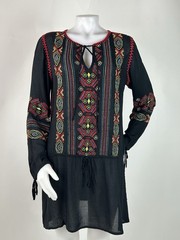 Basil & Maude Size Medium Black Embroidery Tunic Dress Semi Sheer Beach Cover-up