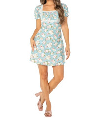 Celebrity Pink Womens Dress Sz S Blue Floral Lace Trim Smocked Back Cottagecore